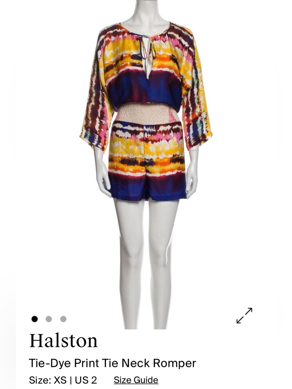 Halston Tie-Dye Print Tie Neck Romper in Multicolor